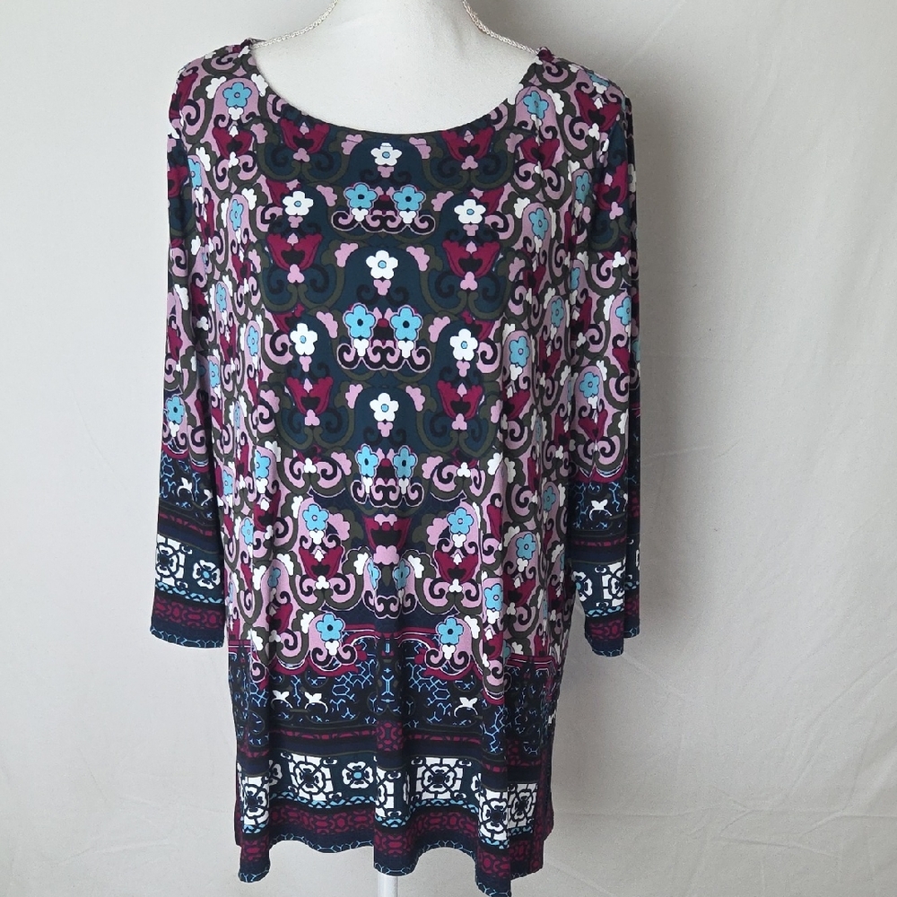 Talbots‎ Women's Floral Patterned Tunic Multi Color Stretch Top Size 2X Petite